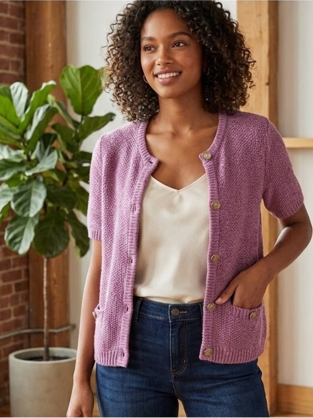 LOFT Pink Short Sleeve Cardigan